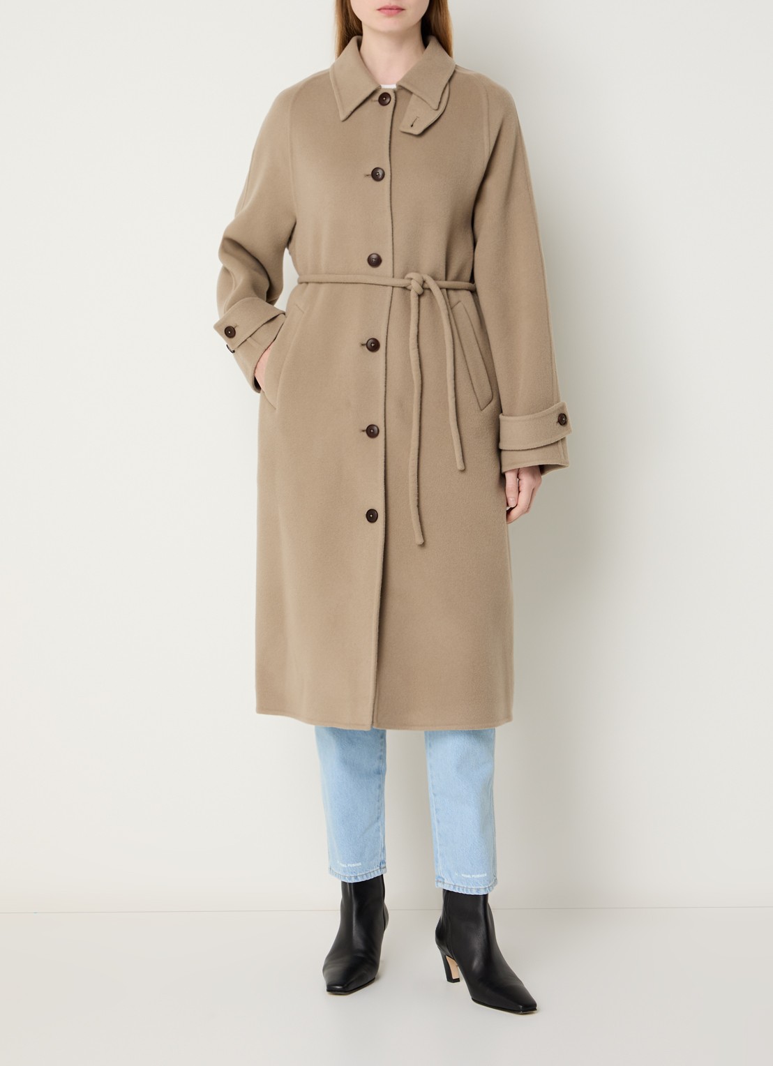 CLOSED Trenchcoat in kasjmierblend met strikceintuur - detail donkerbeige