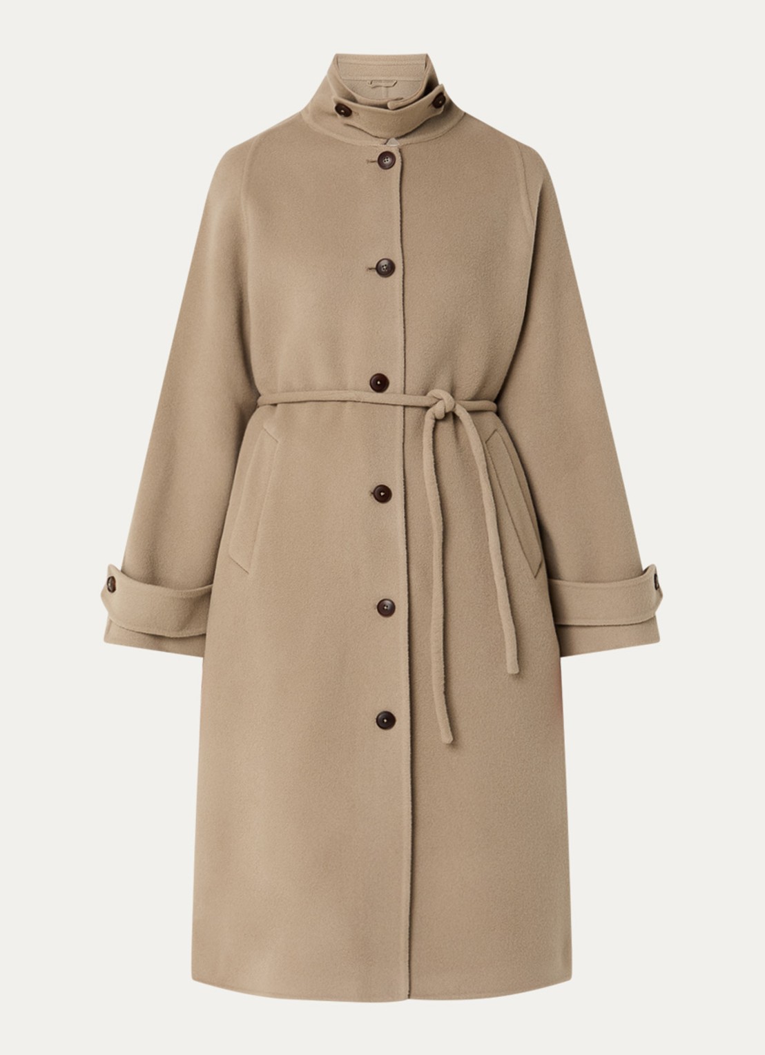 CLOSED Trenchcoat in kasjmierblend met strikceintuur - voorkant 3 donkerbeige