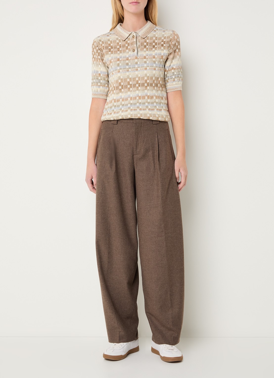 CLOSED Wendlyn high waist wide leg pantalon in wolblend - voorkant 4 bruin
