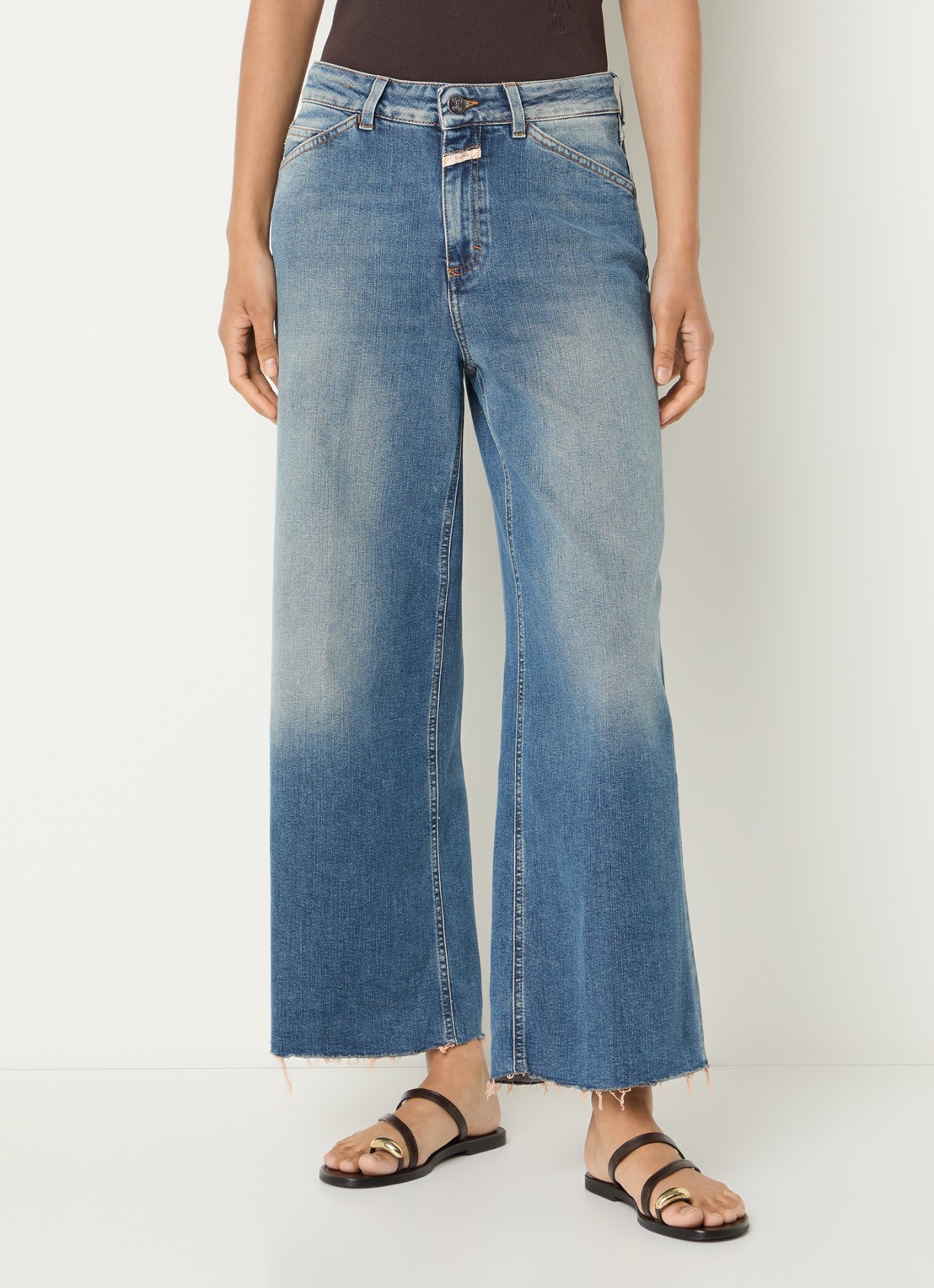 CLOSED Wera cropped high waist flared jeans met destroyed afwerking - detail indigo