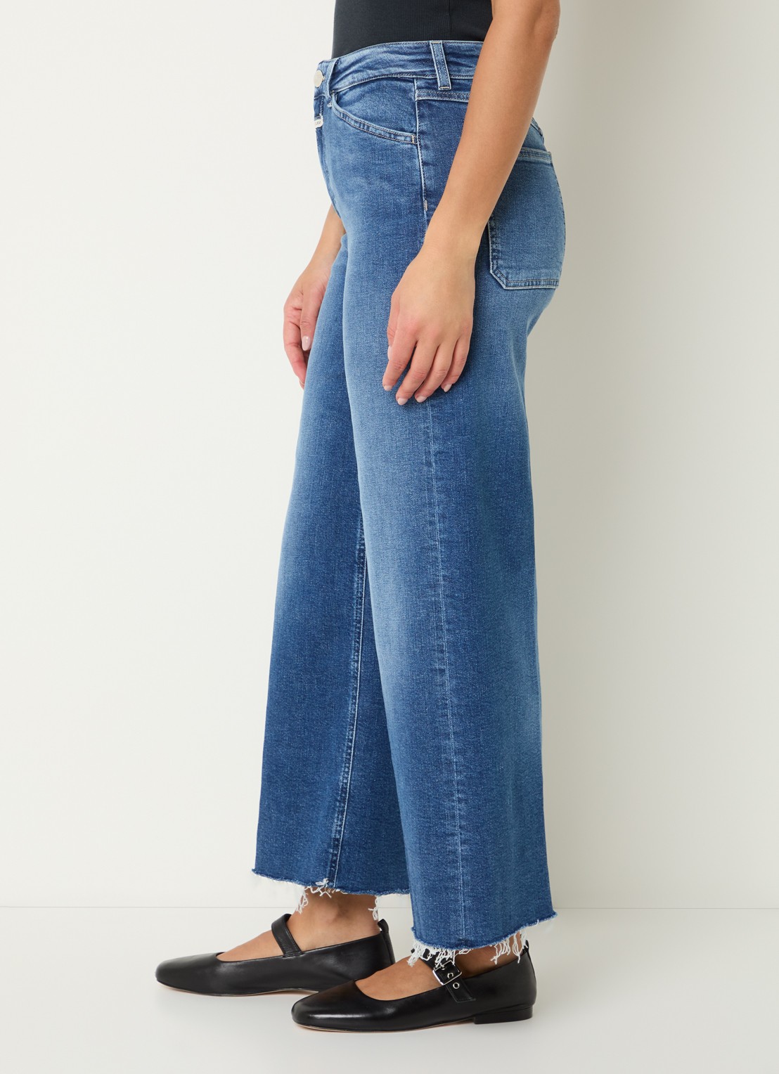 CLOSED Wera mid waist wide leg cropped jeans met lichte wassing - detail 5 indigo