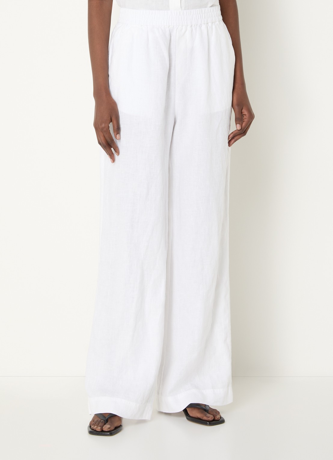CLOSED Winona high waist wide fit pantalon van linnen - detail 2 gebroken wit