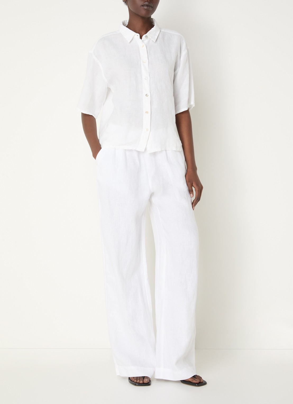 CLOSED Winona high waist wide fit pantalon van linnen - voorkant 4 gebroken wit