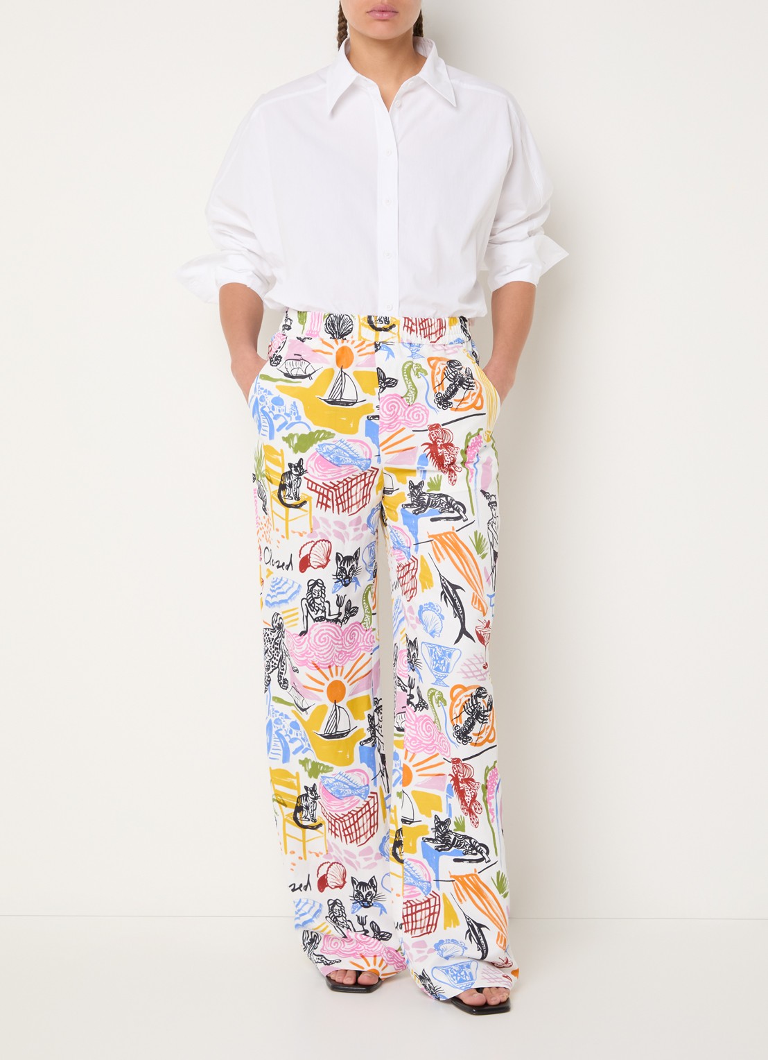 CLOSED Winona mid waist wide fit broek in linnenblend - voorkant 3 wit