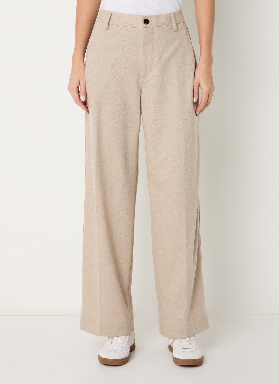 CLOSED Wrenna high waist straight fit pantalon van wol met steekzakken - detail 4 beige