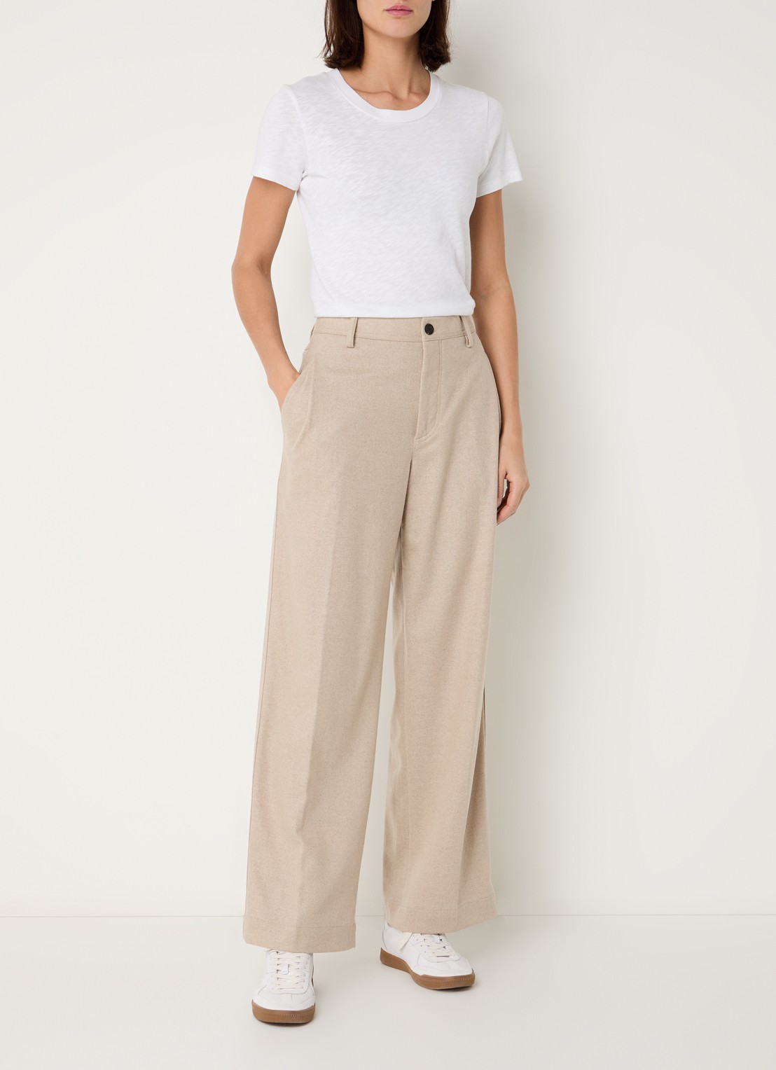 CLOSED Wrenna high waist straight fit pantalon van wol met steekzakken - voorkant 3 beige