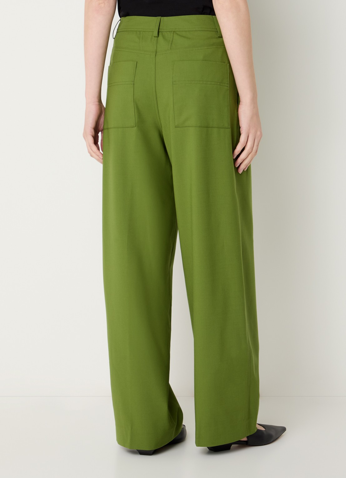 CLOSED Wrenna mid waist wide fit pantalon in scheerwolblend met steekzakken - achterkant 3 groen