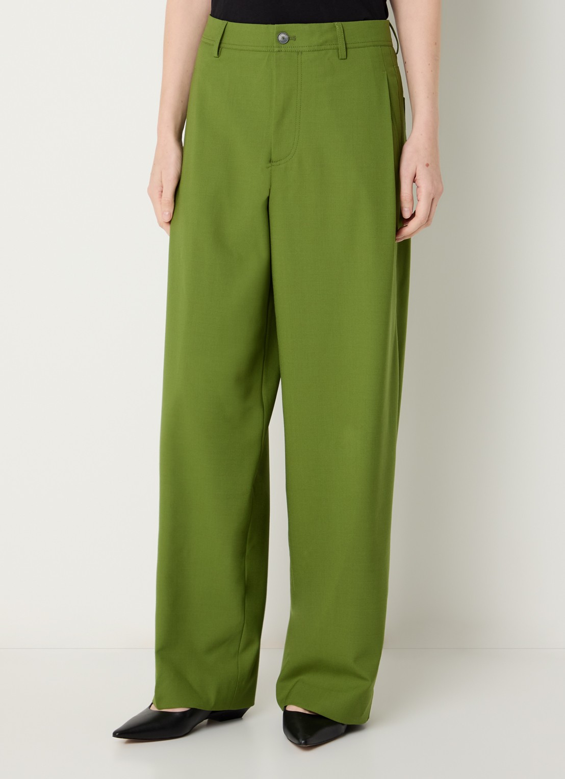 CLOSED Wrenna mid waist wide fit pantalon in scheerwolblend met steekzakken - detail 4 groen
