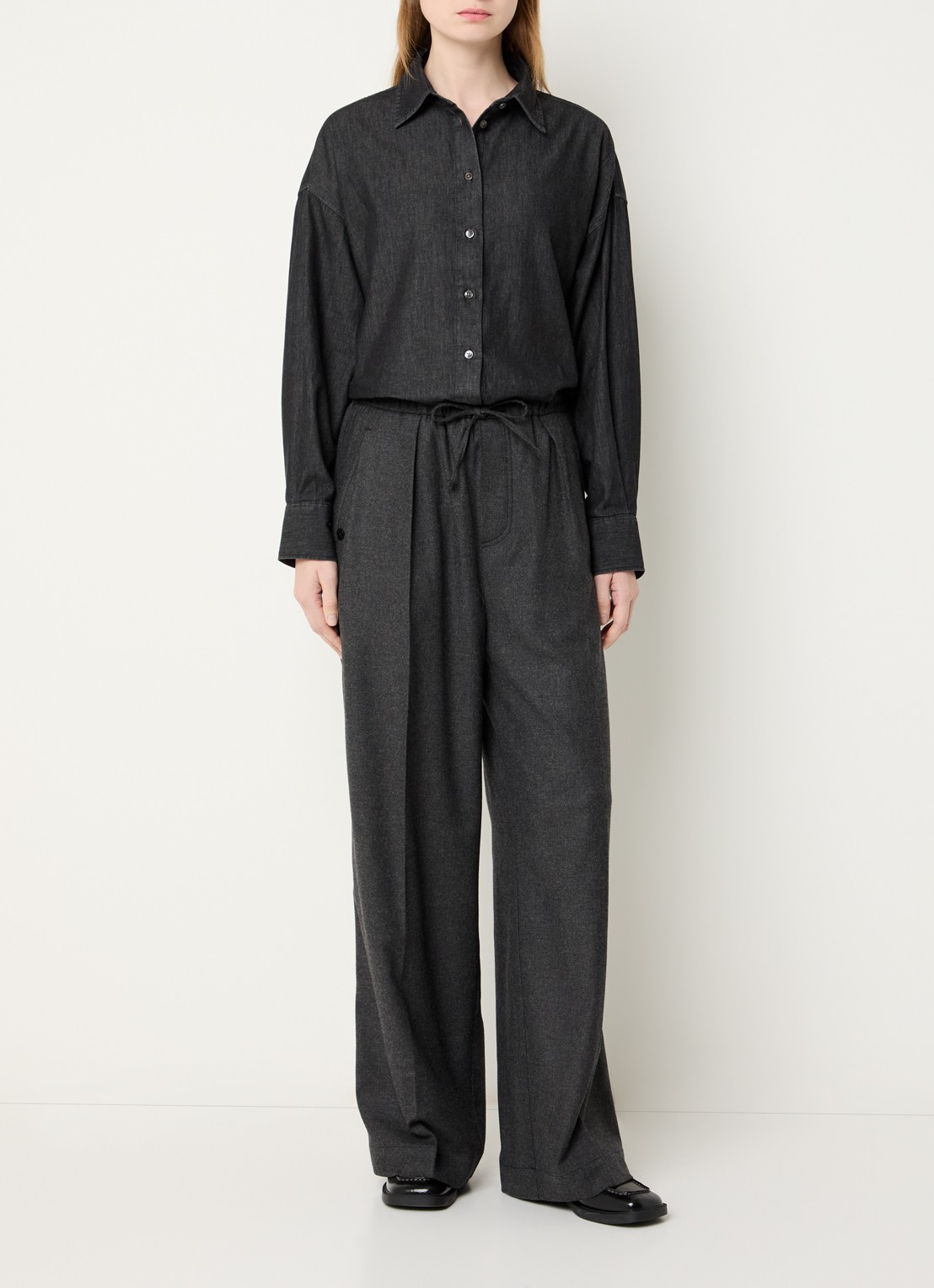CLOSED Wynston high waist wide fit pantalon in wolblend met steekzakken - voorkant 4 antraciet