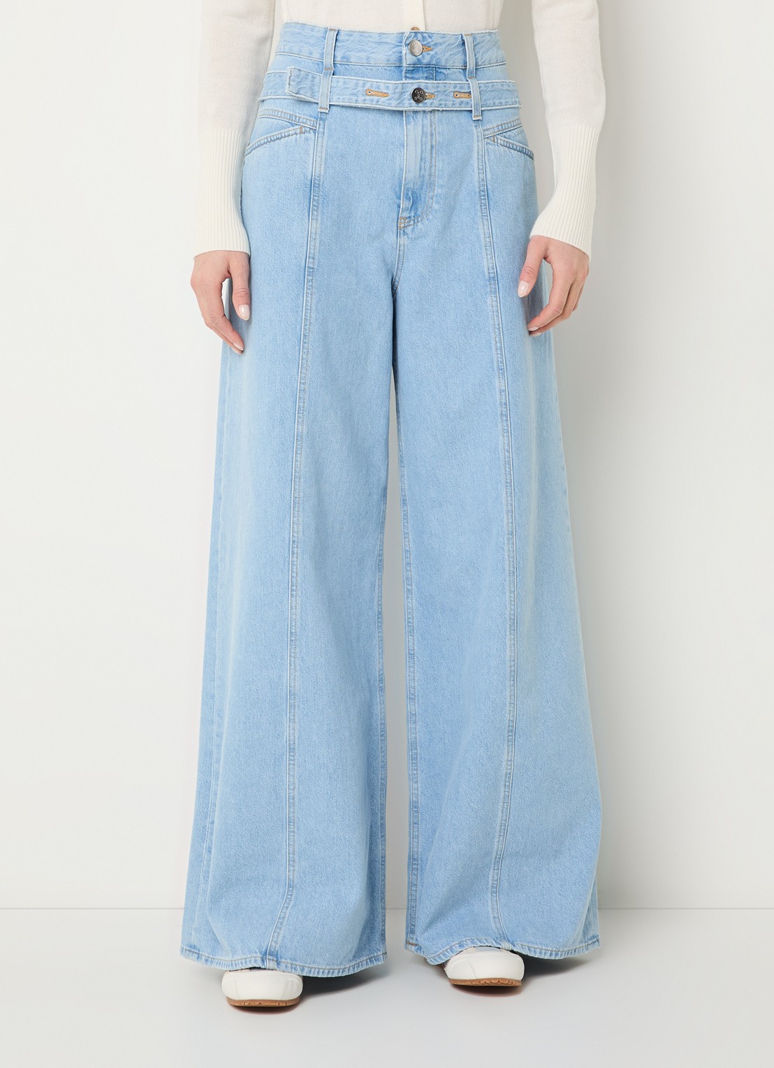 CLOSED Zoya-X high waist wide leg jeans met lichte wassing - detail lichtblauw