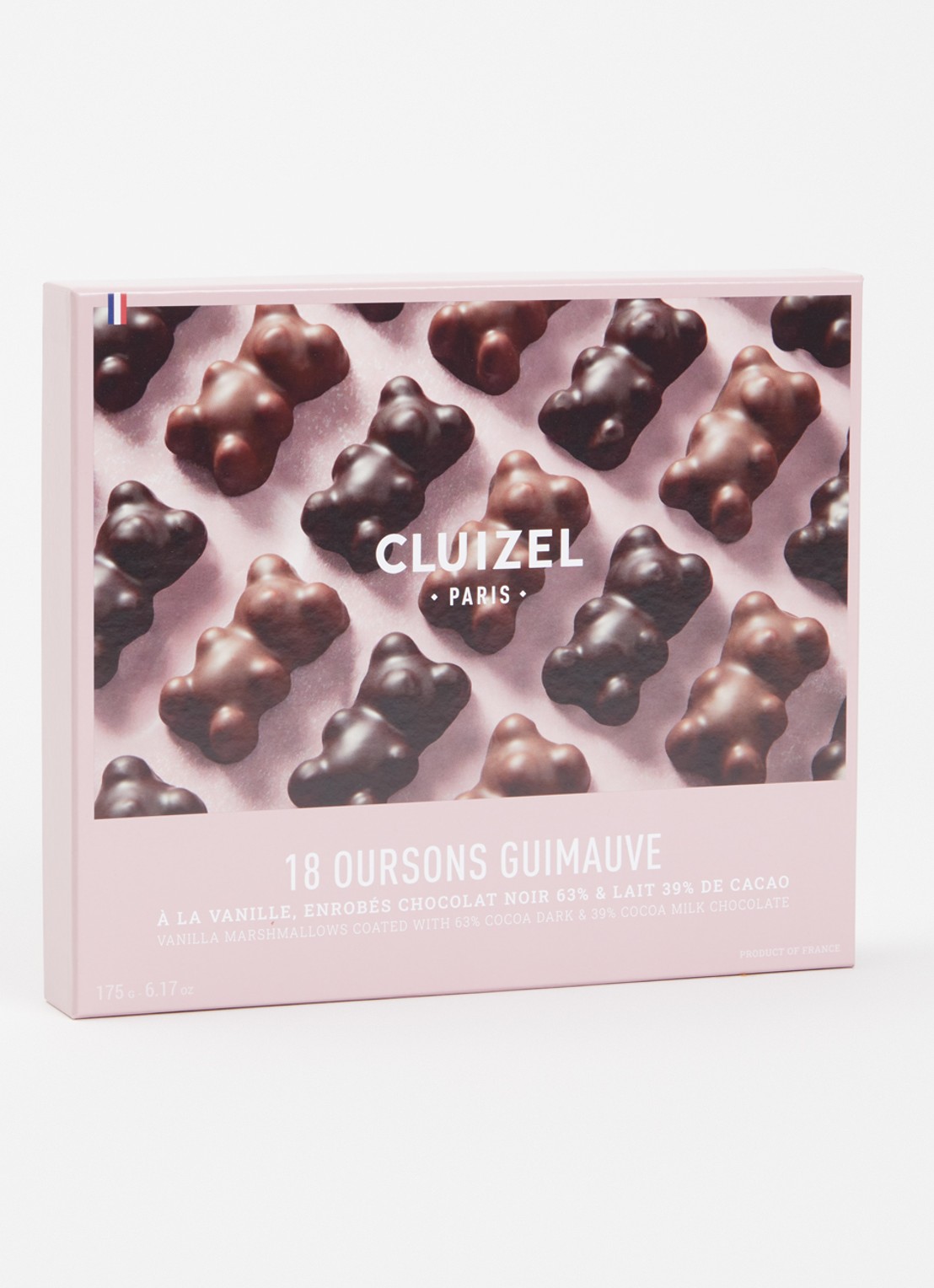 Cluizel Paris Black & Milk Marshmallow Teddy Bear chocolade bonbons in geschenkverpakking 18 stuks - voorkant 2 undefined