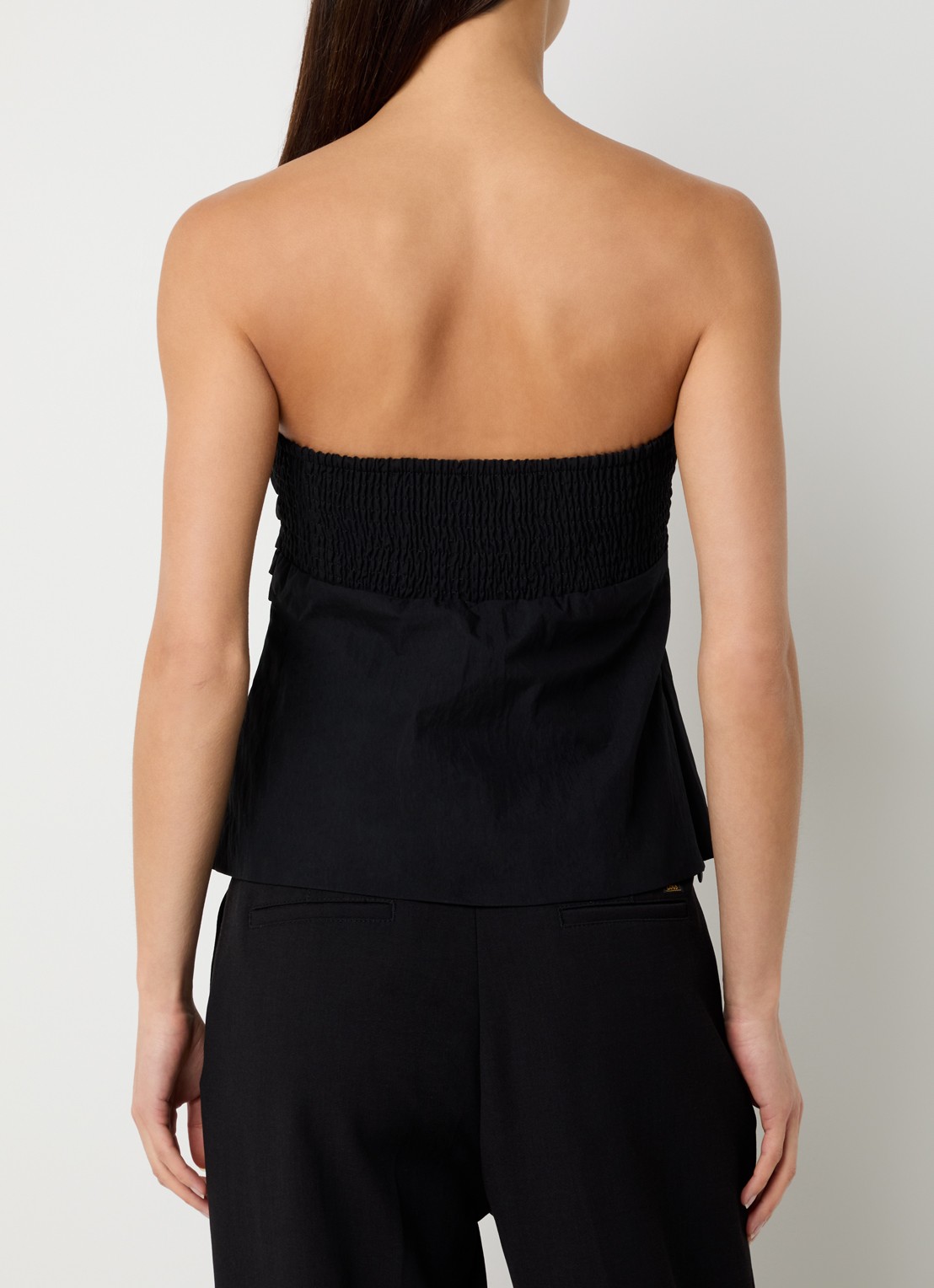 Co'Couture Acasia strapless top met smockwerk en plooidetail - achterkant zwart