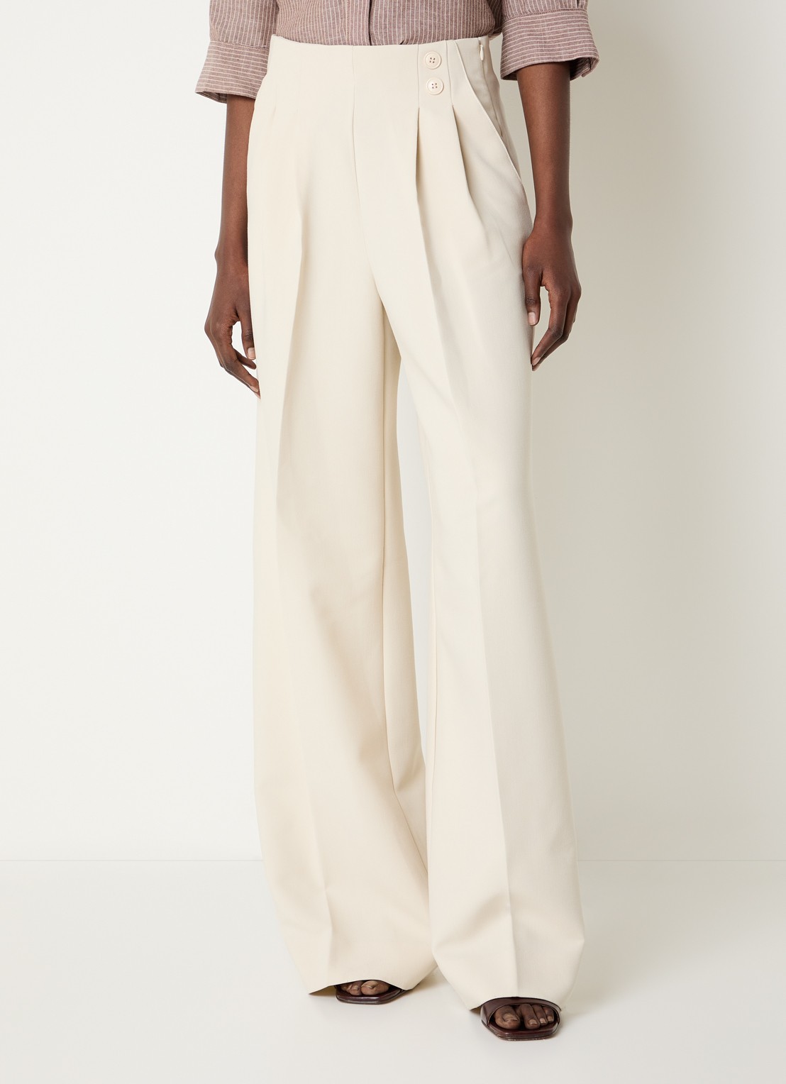 Co'Couture AcileCC LL high waist loose fit pantalon met sierknopen - detail 2 creme