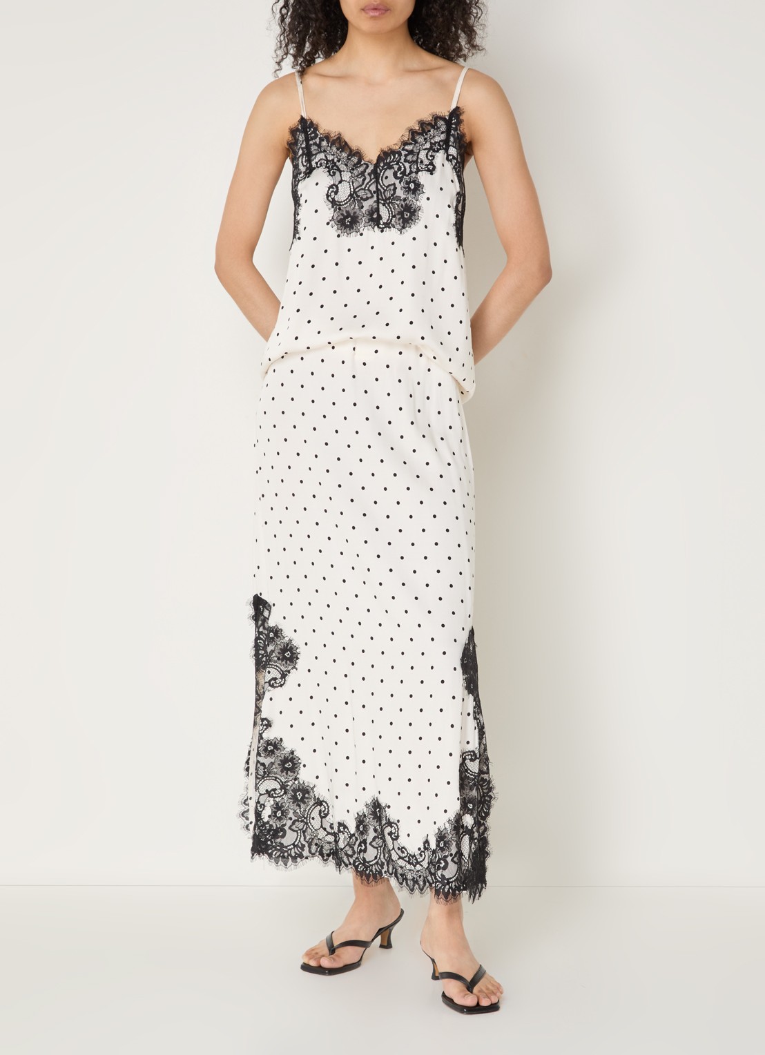 Co'Couture Amelicc top met print en details van kant - voorkant 3 gebroken wit