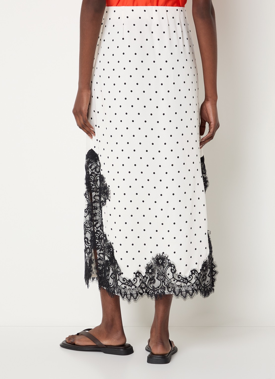 Co'Couture Amelli high waist midi rok met details van kant - achterkant gebroken wit