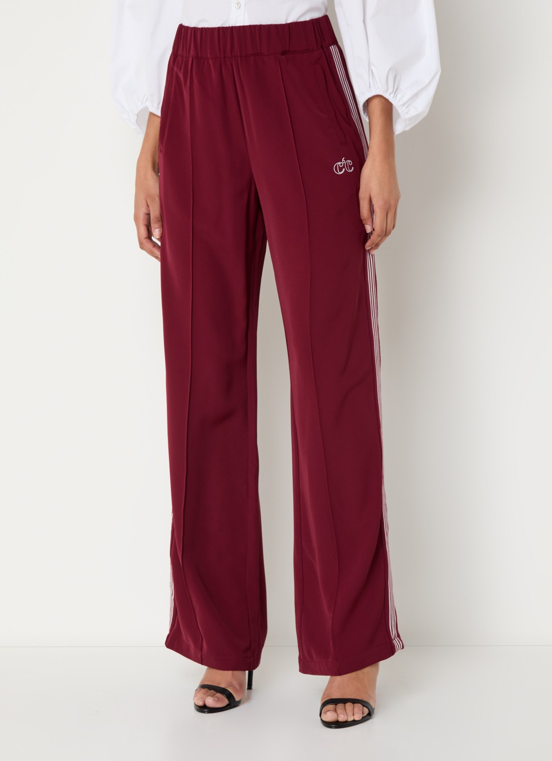 Co'Couture Amina high waist loose fit joggingbroek met logo - detail 3 bordeauxrood