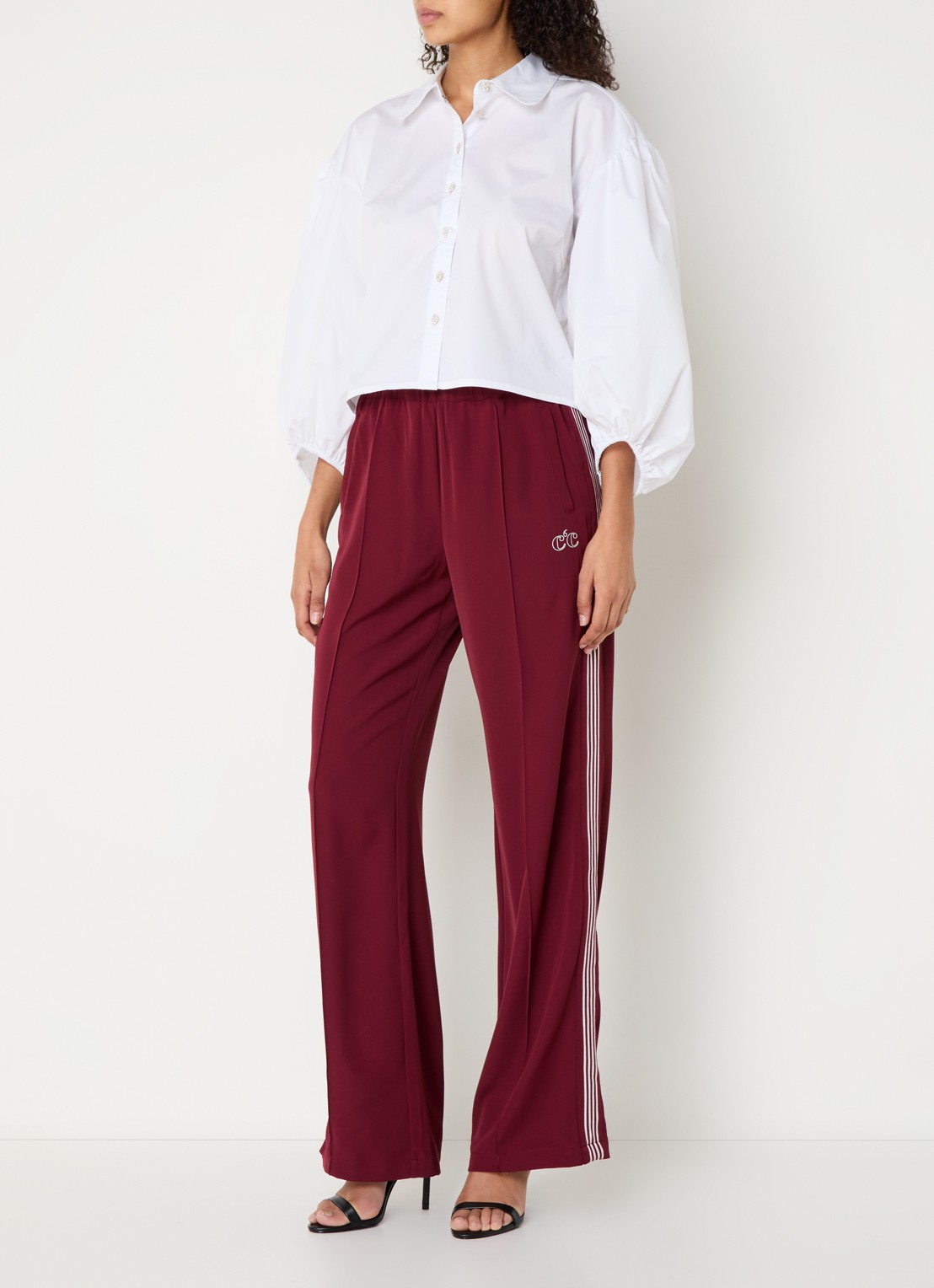 Co'Couture Amina high waist loose fit joggingbroek met logo - voorkant 2 bordeauxrood