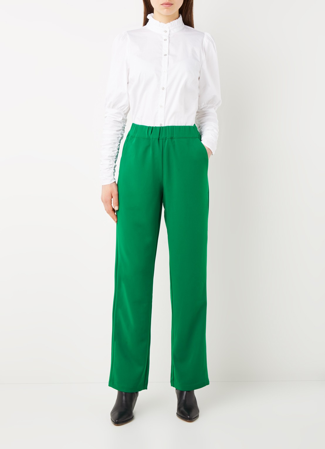 Co'Couture Amira high waist straight fit pantalon met steekzakken - voorkant 4 groen