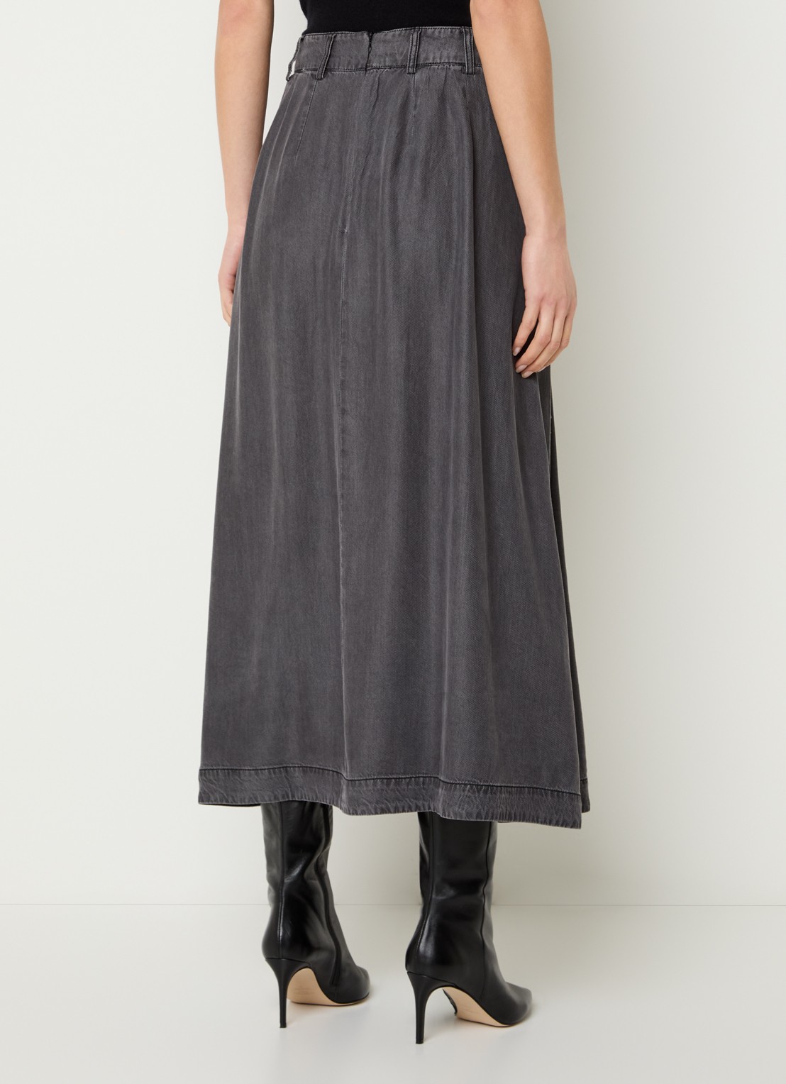 Co'Couture Anya midi A-lijn rok van chambray - achterkant 4 donkergrijs