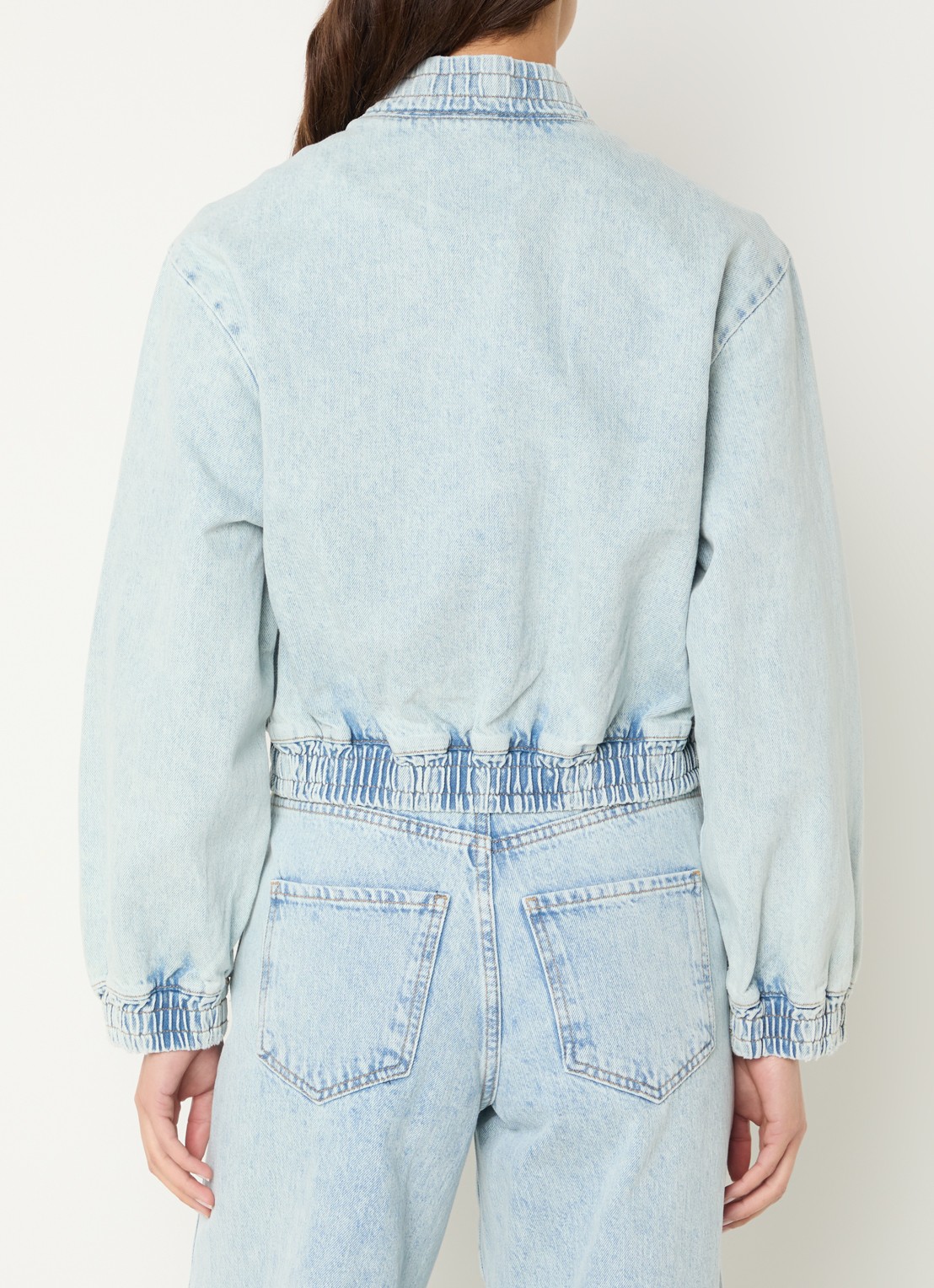 Co'Couture Arona bobmerjack van denim met klepzakken - achterkant 2 indigo