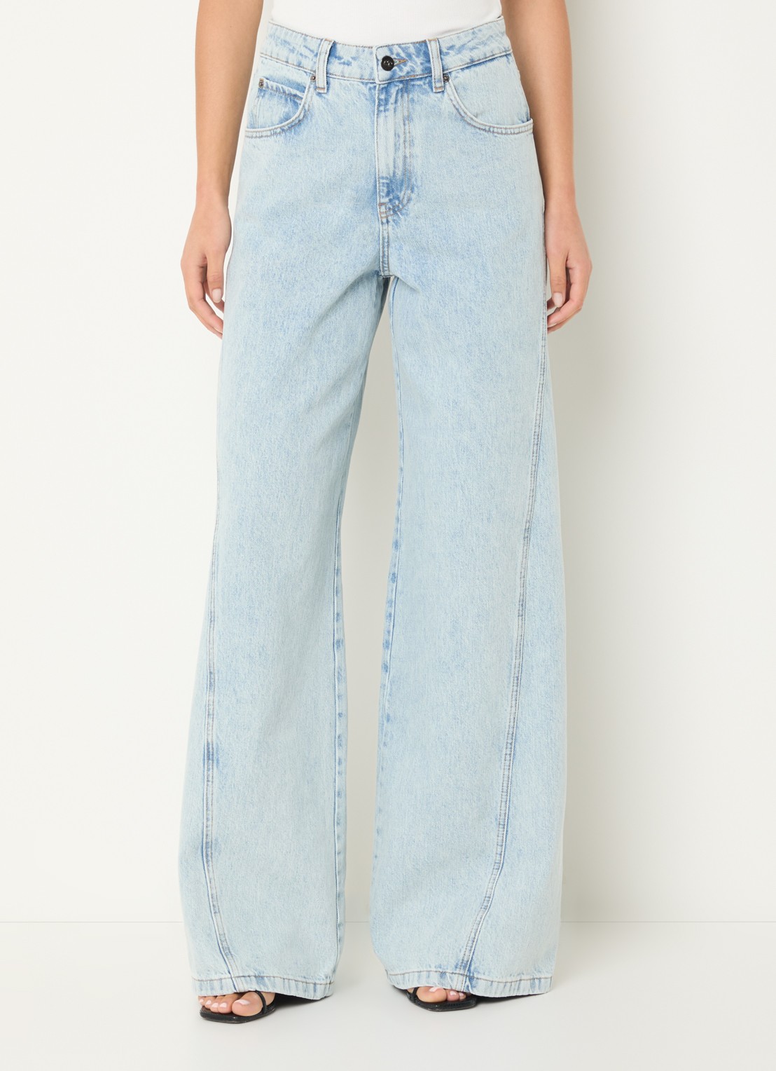 Co'Couture Arona high waist wide leg jeans met lichte wassing - detail 2 indigo
