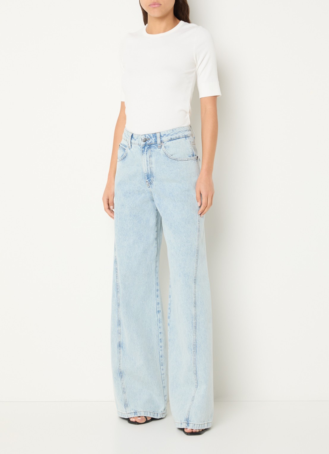 Co'Couture Arona high waist wide leg jeans met lichte wassing - voorkant 5 indigo