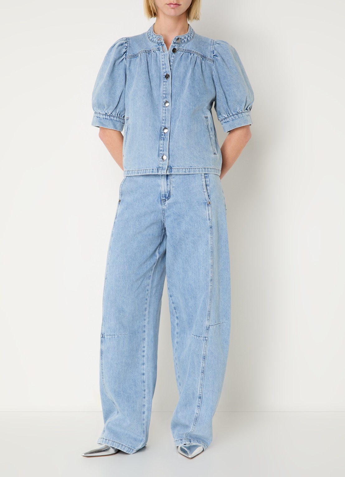 Co'Couture AsjaCC LL high waist balloon fit jeans met lichte wassing - voorkant 4 indigo
