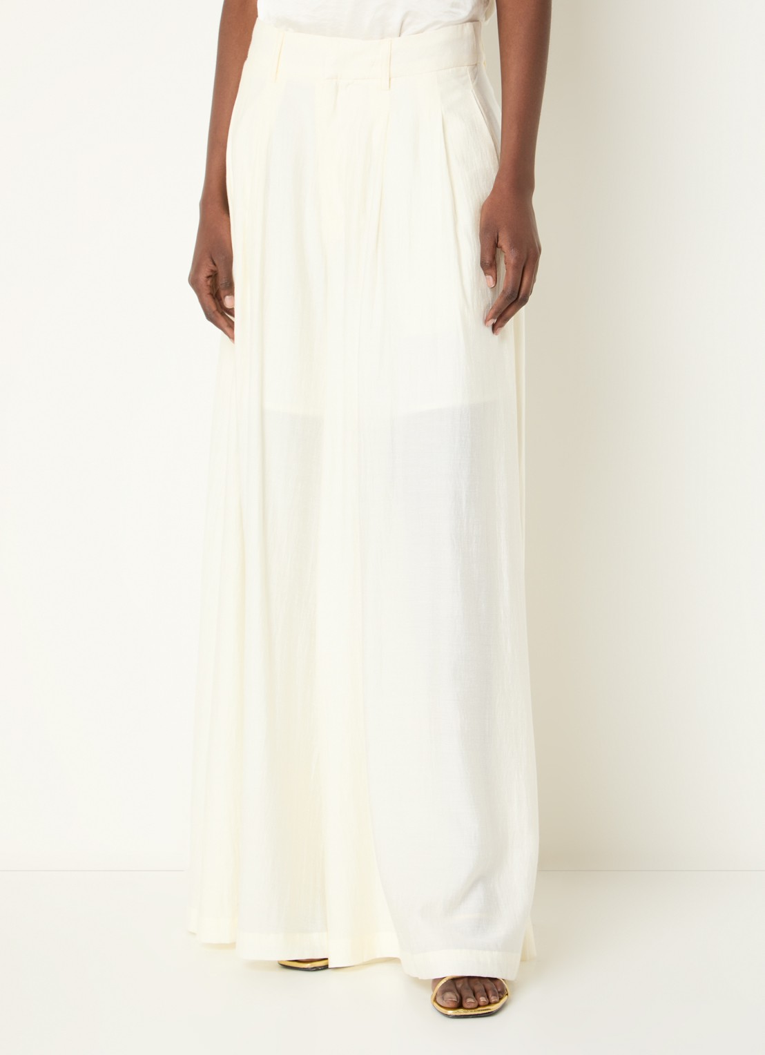 Co'Couture AuraCC LL high waist wide fit palazzo broek met steekzakken - detail 4 gebroken wit