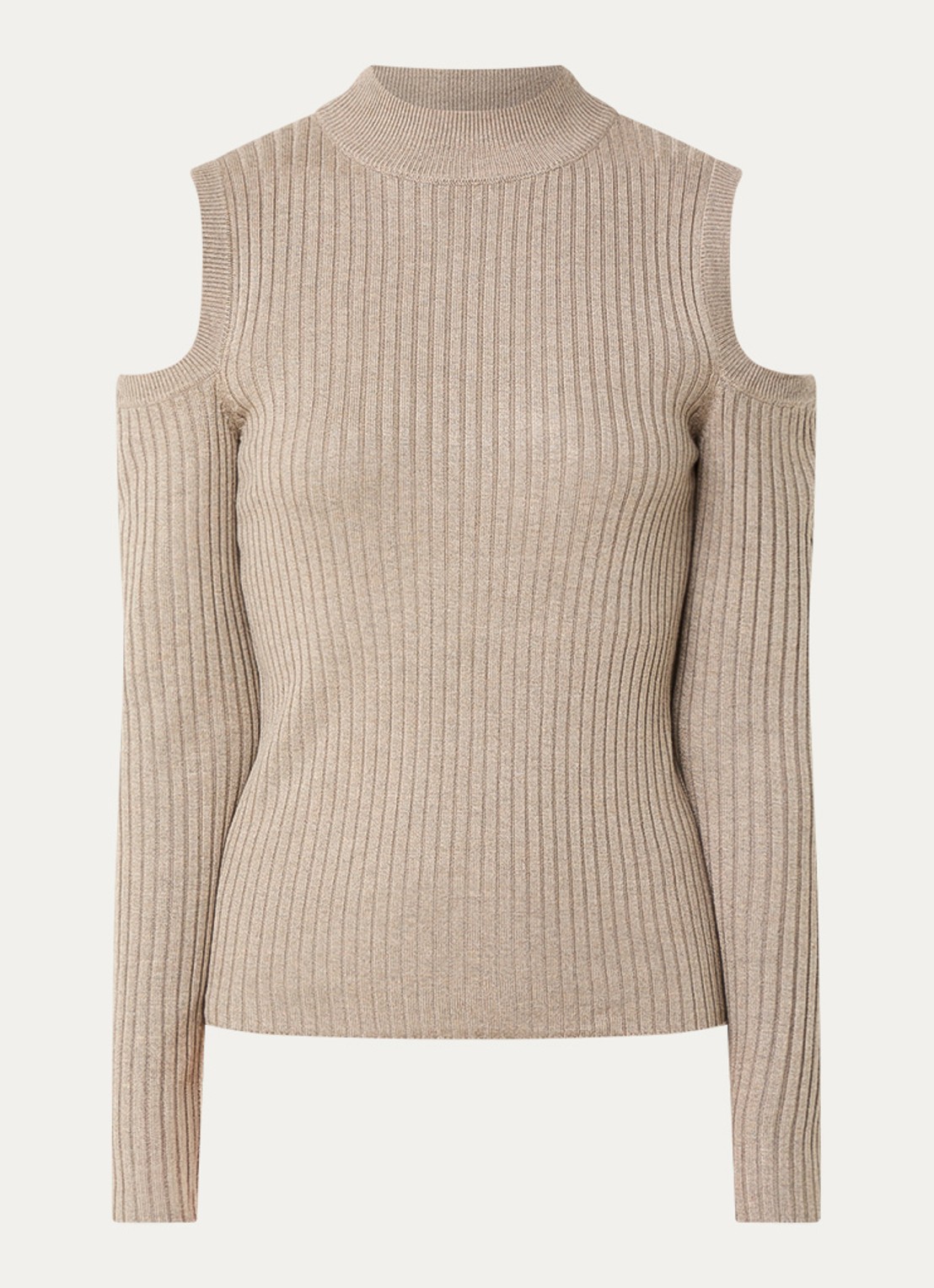 Co'Couture Balin ribgebreide top in wolblend met cut out-detail  - voorkant khaki