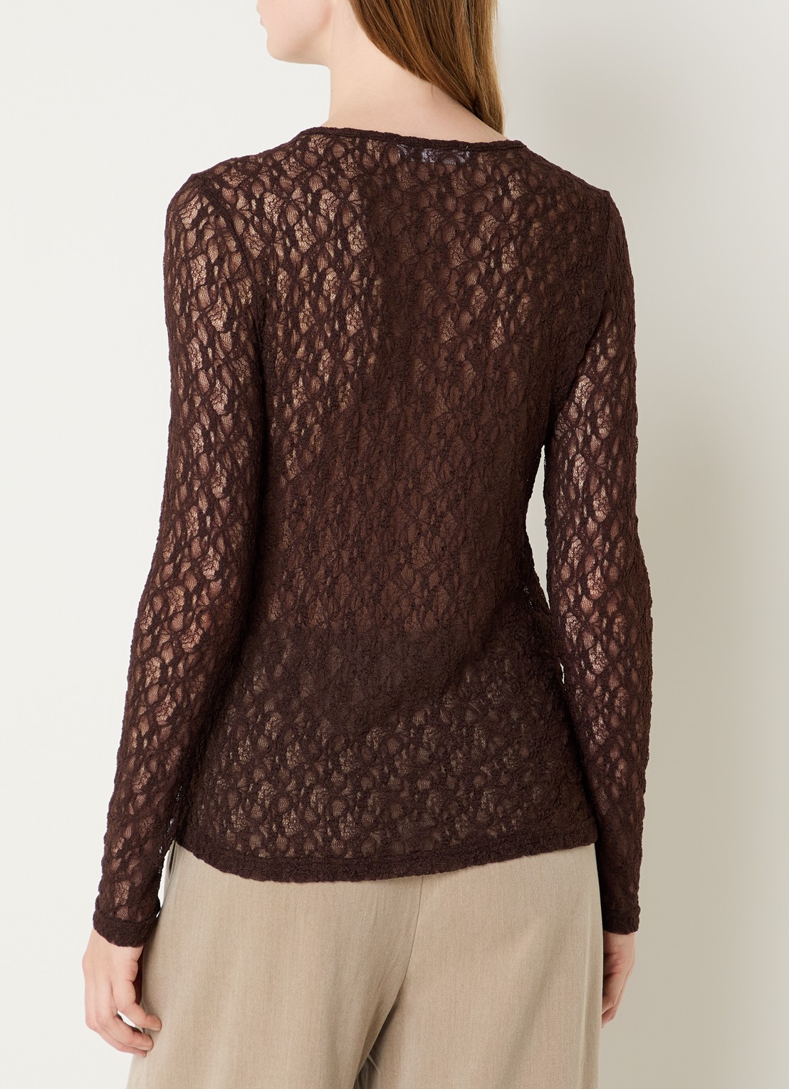 Co'Couture barnacc top van kant met stretch - achterkant 4 donkerbruin