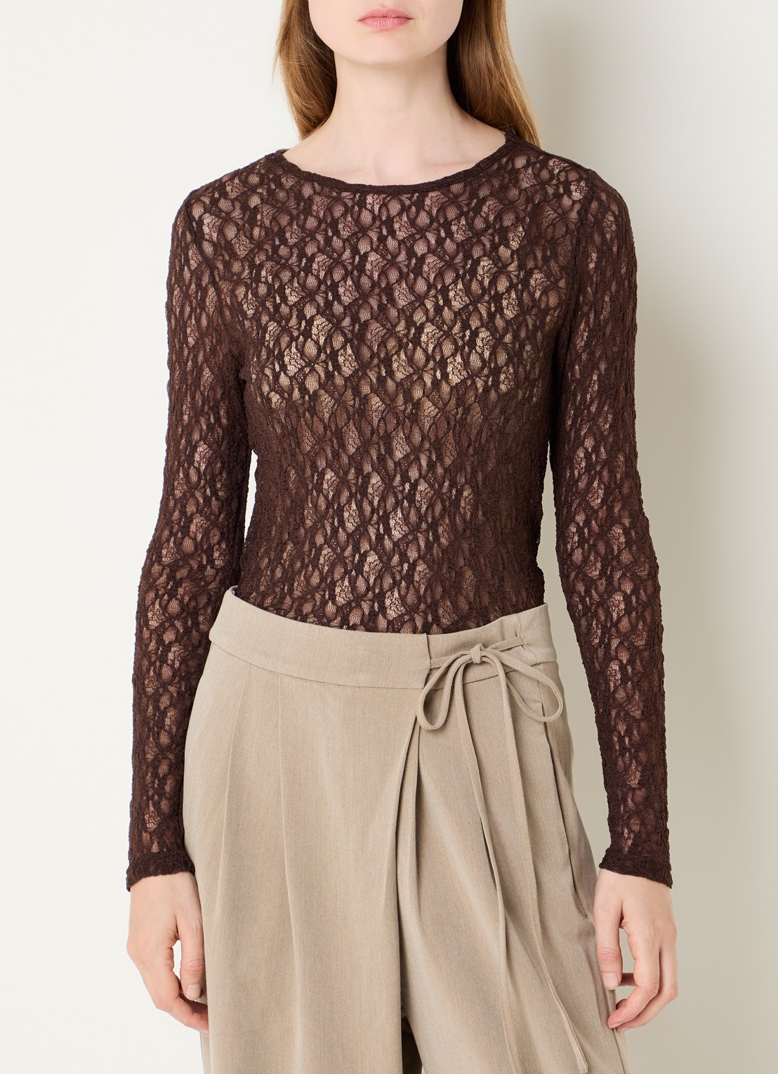 Co'Couture barnacc top van kant met stretch - detail 3 donkerbruin