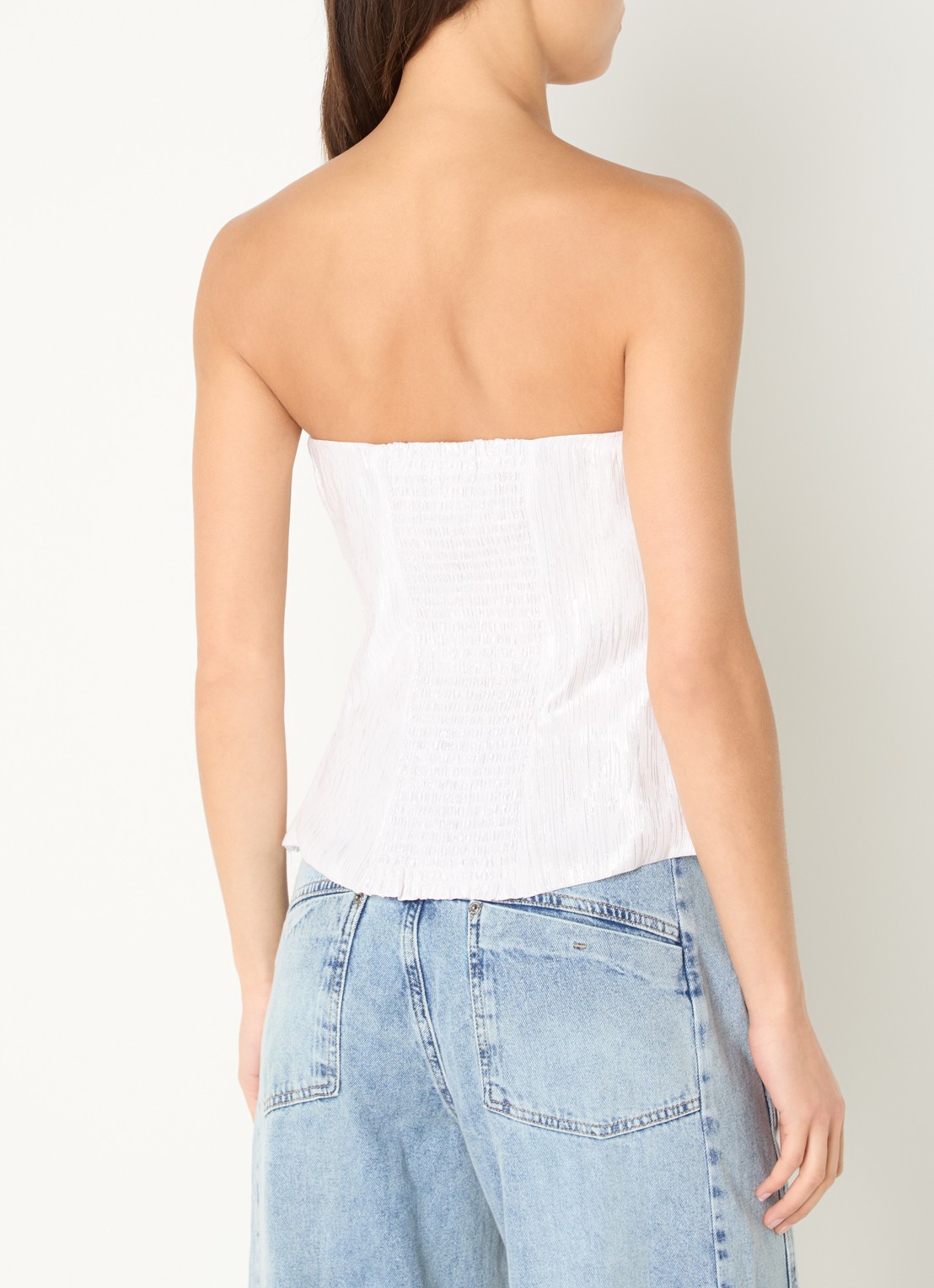 Co'Couture Bia off-shoulder top met smockwerk - achterkant lichtgrijs