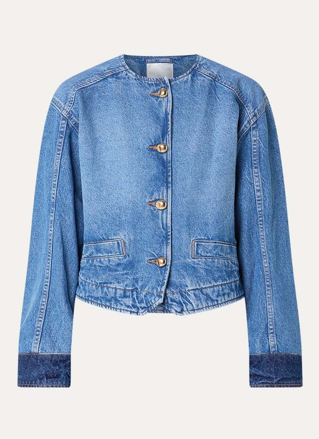 Co'Couture Bilbao spijkerjas met steekzakken en ronde hals - voorkant 3 indigo