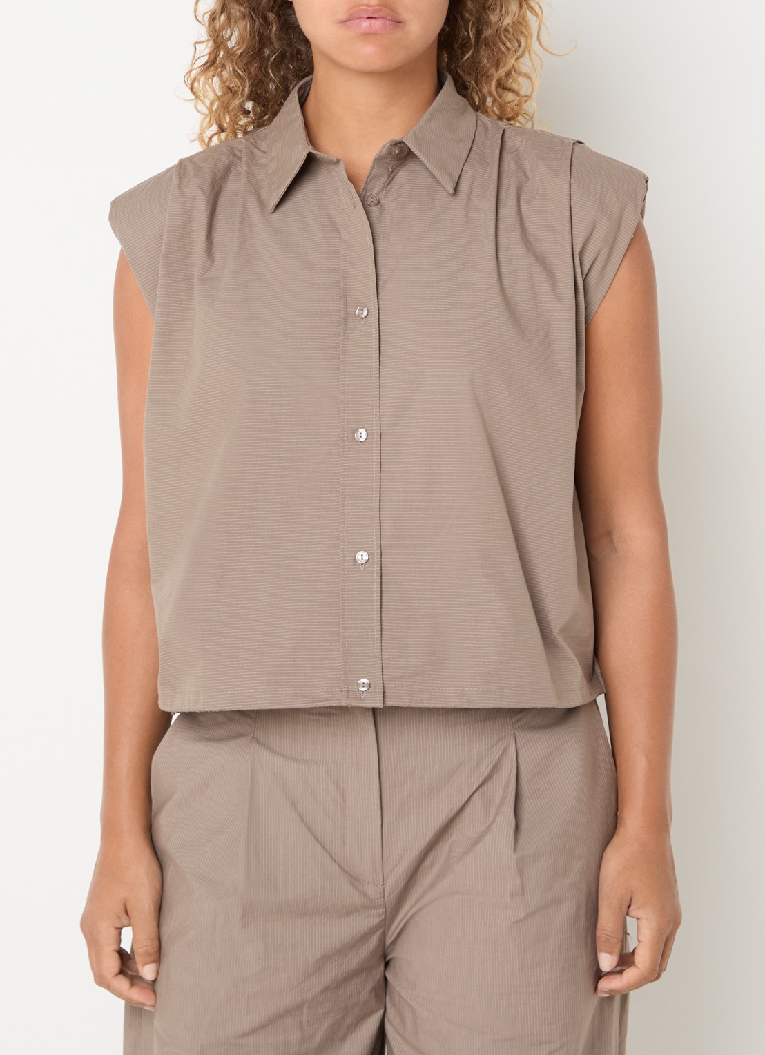 Co'Couture Blouse met streepprint - detail 3 khaki
