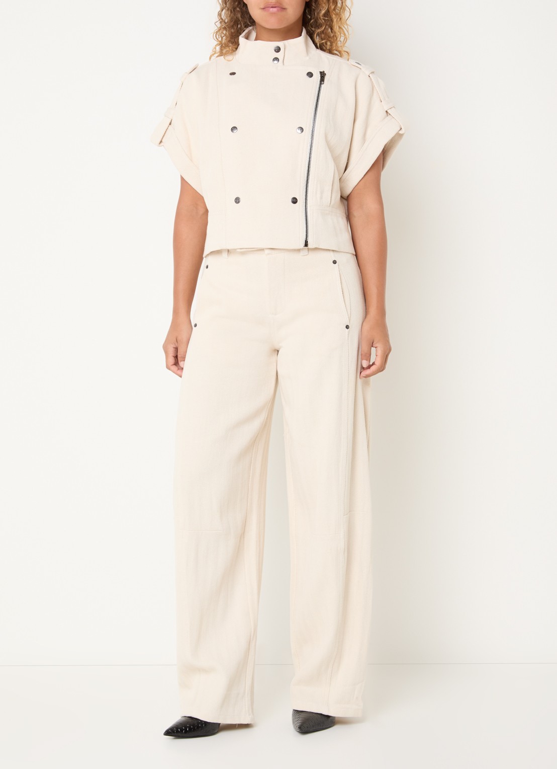 Co'Couture CalinCC high waist loose fit broek met structuur - voorkant 3 creme