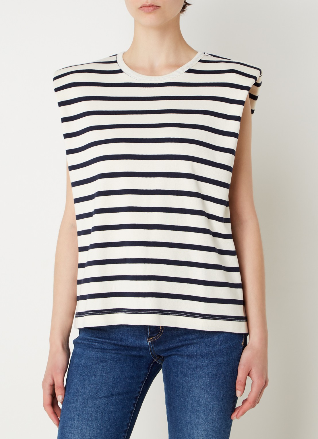 Co'Couture Classic mouwloze top van  katoen met schoudervulling  - detail 4 gebroken wit