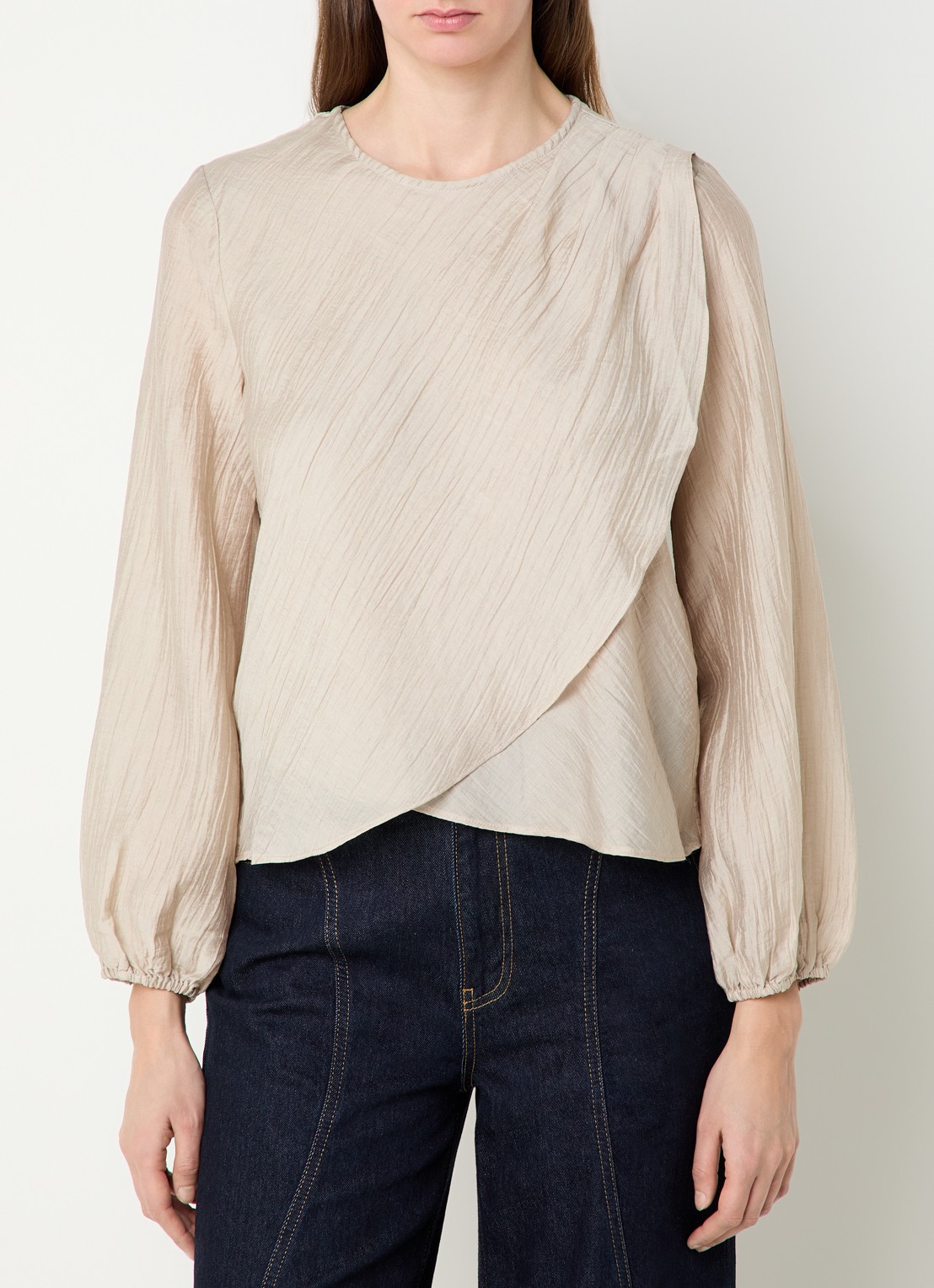 Co'Couture Conny tuniek met overslag en structuur - detail 4 beige