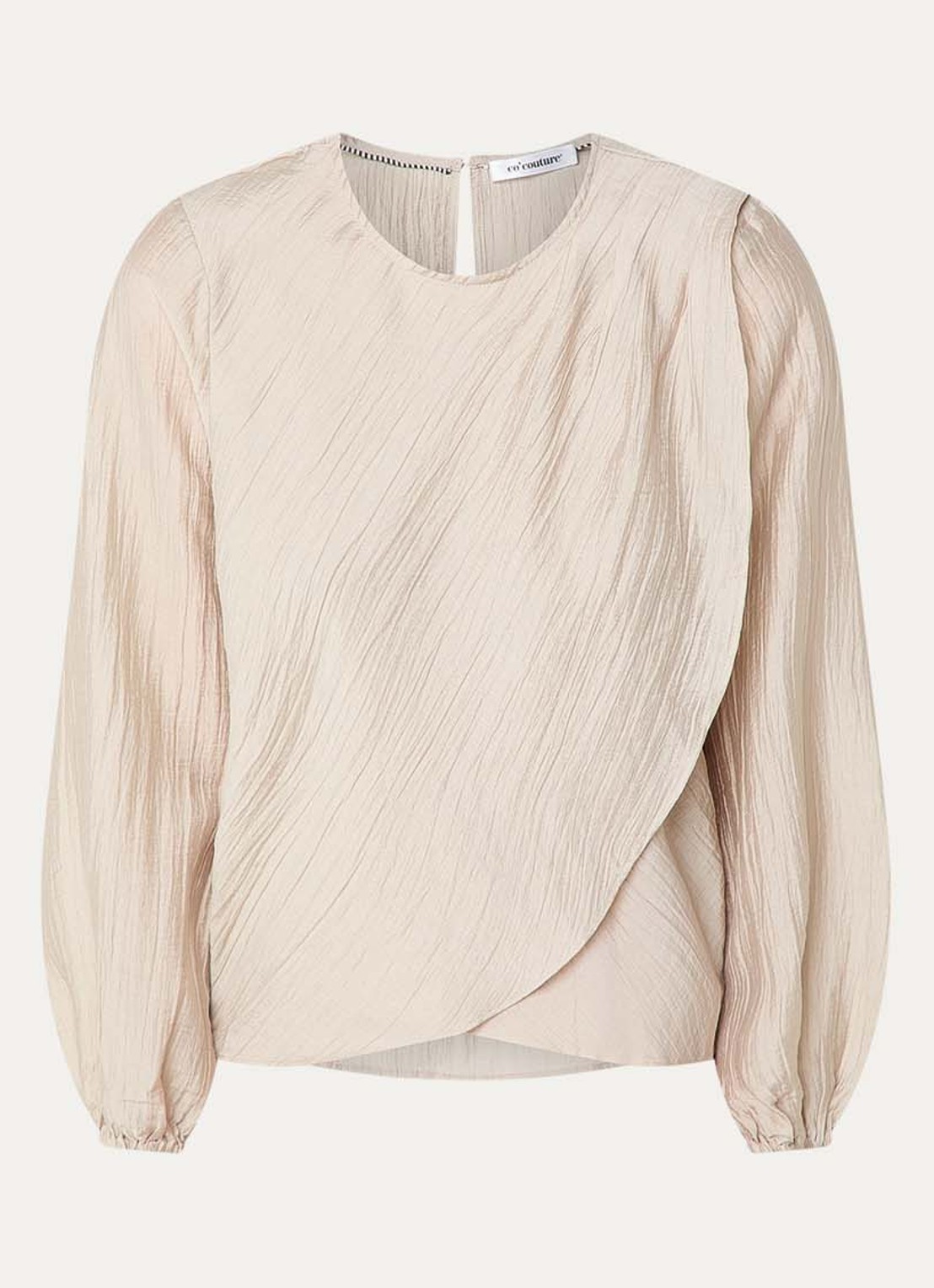 Co'Couture Conny tuniek met overslag en structuur - voorkant 2 beige
