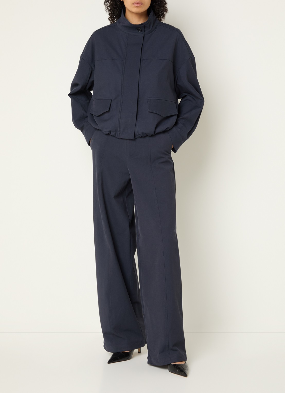 Co'Couture Demi high waist wide fit pantalon met steekzakken - voorkant 3 blauw