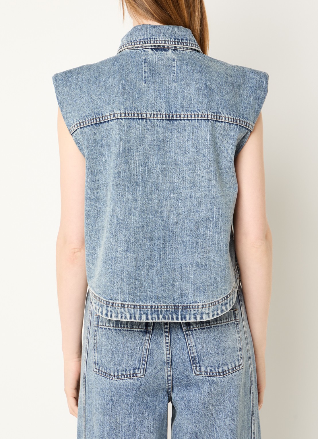 Co'Couture Denice gilet van denim met verwassen afwerking - achterkant 3 blauw
