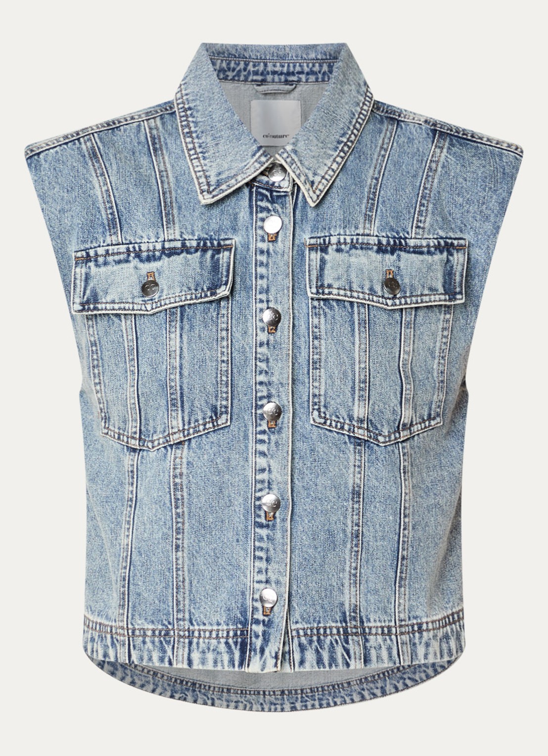 Co'Couture Denice gilet van denim met verwassen afwerking - voorkant blauw