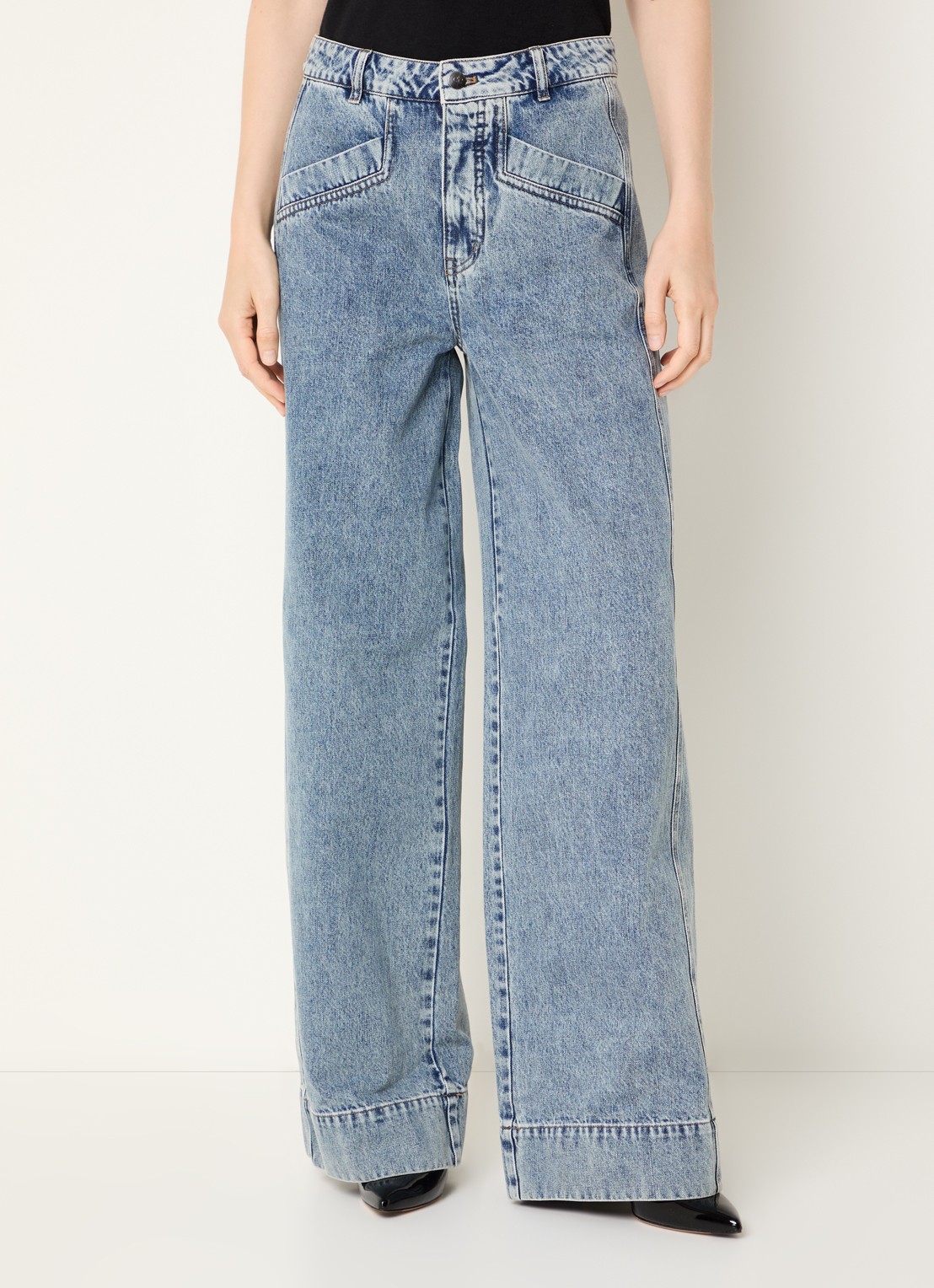 Co'Couture Denice mid waist wide leg jeans met lichte wassing - detail 3 blauw