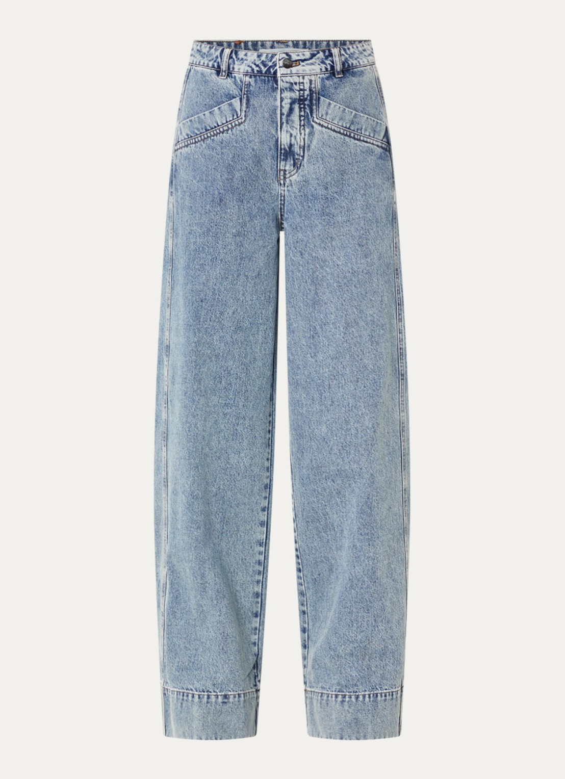 Co'Couture Denice mid waist wide leg jeans met lichte wassing - voorkant blauw