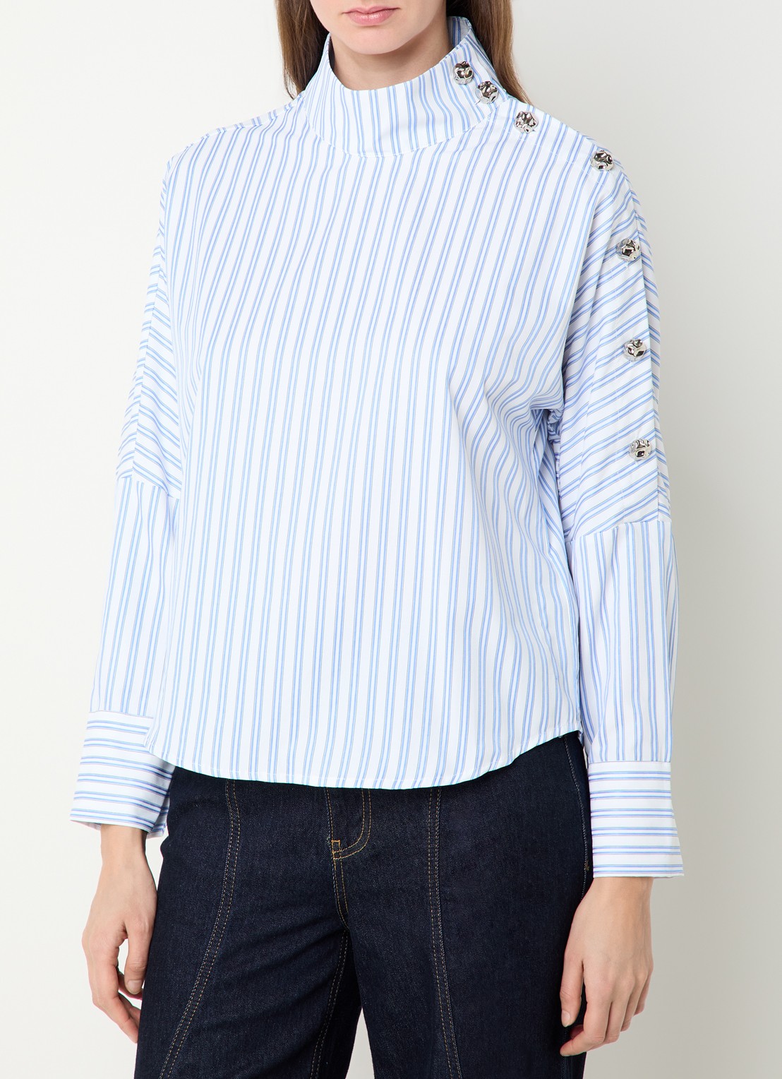 Co'Couture Devin tuniek met streepprint en opstaande kraag - detail 4 blauw