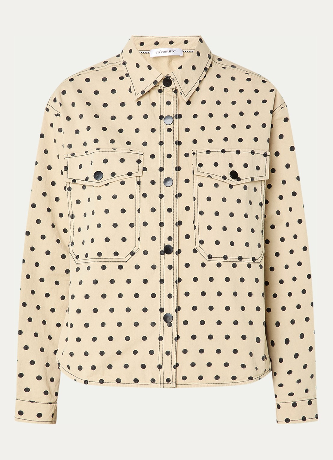 Co'Couture Diddi blouse met stippenprint en borstzakken - voorkant 3 beige
