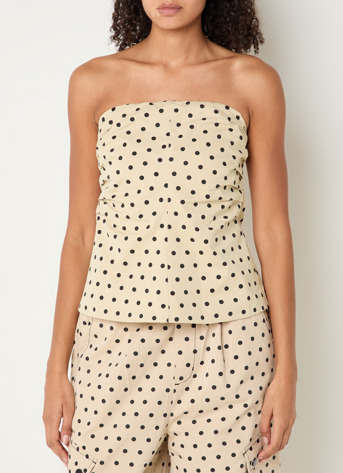 Co'Couture Diddi strapless top met stippenprint - detail 2 beige