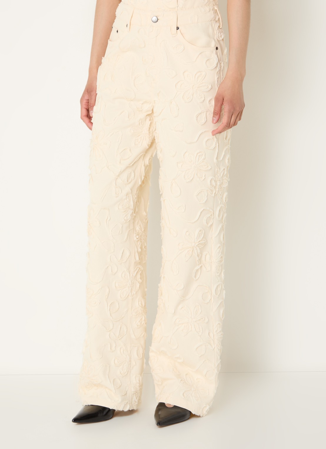 Co'Couture Elton high waist flared jeans met gekleurde wassing - detail 3 ivoor