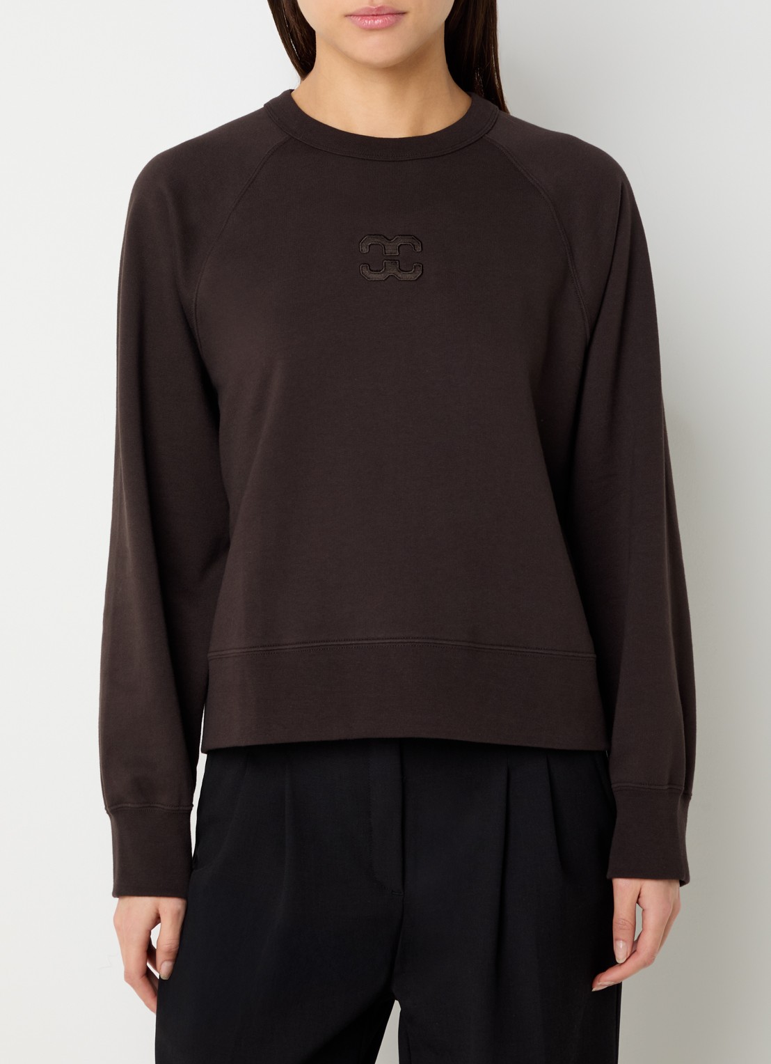 Co'Couture Eris sweater met logoborduring - detail 4 donkerbruin
