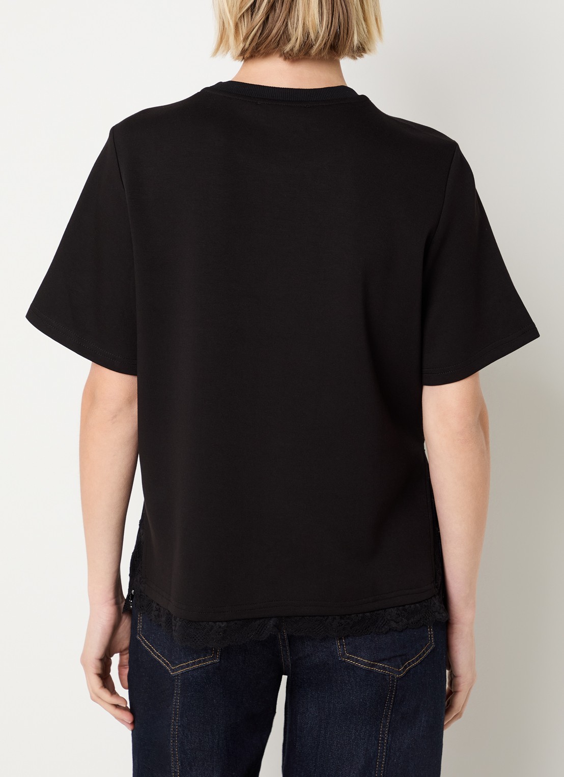 Co'Couture Evi T-shirt met details van kant - achterkant 3 zwart