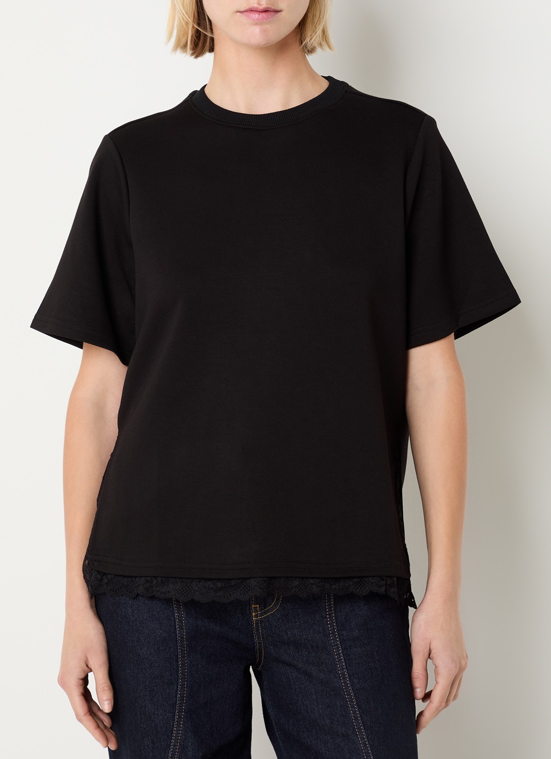 Co'Couture Evi T-shirt met details van kant - detail 4 zwart